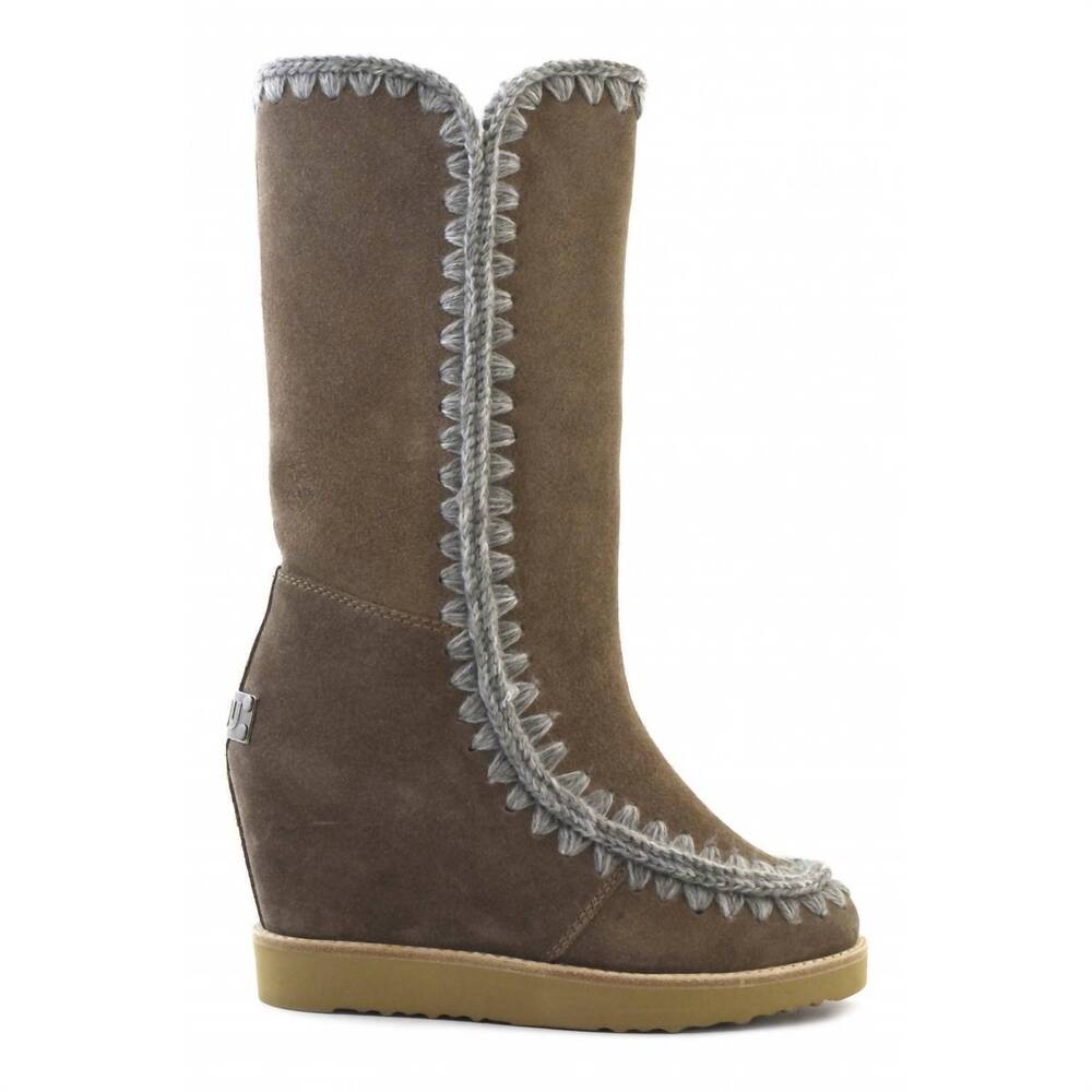 NEW MOU women's french toe wedge tall boots in dark stone